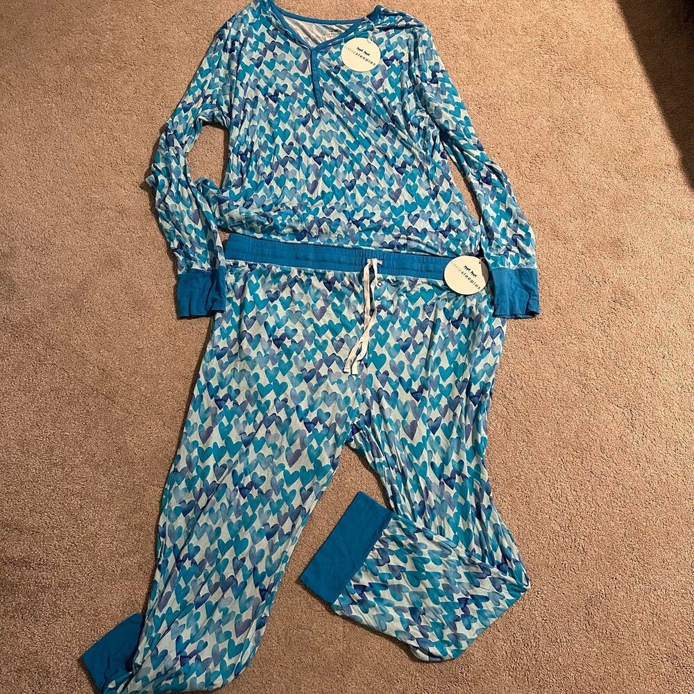 NWT women little sleepies long sleeve pajama pant set 3XL blue watercolor hearts